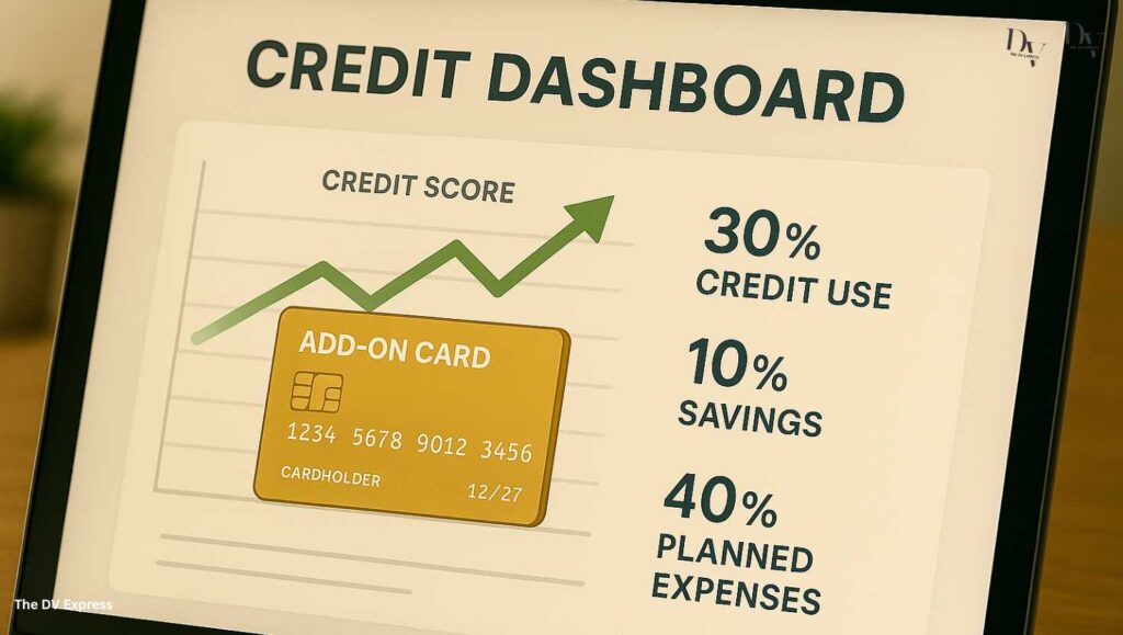 Infographic of the 30-10-40 rule for student credit card use, highlighting credit limit, savings, and essential spending